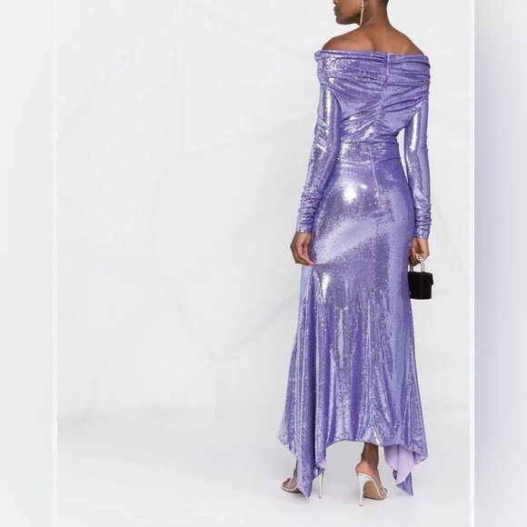 The Attico Fanny Off-Shoulder Sequin Dress Gown Long Sleeve Purple - Picture 3 of 12